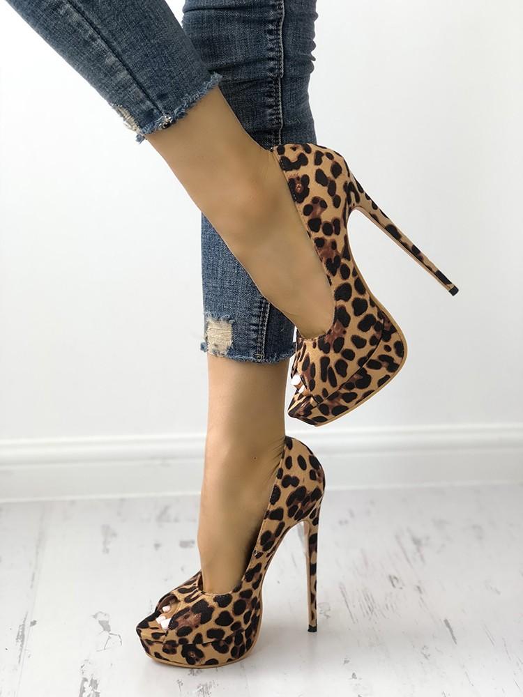 Leopard Print Peep-toe Thin High-heeled Pumps - DadHats2ow6ix