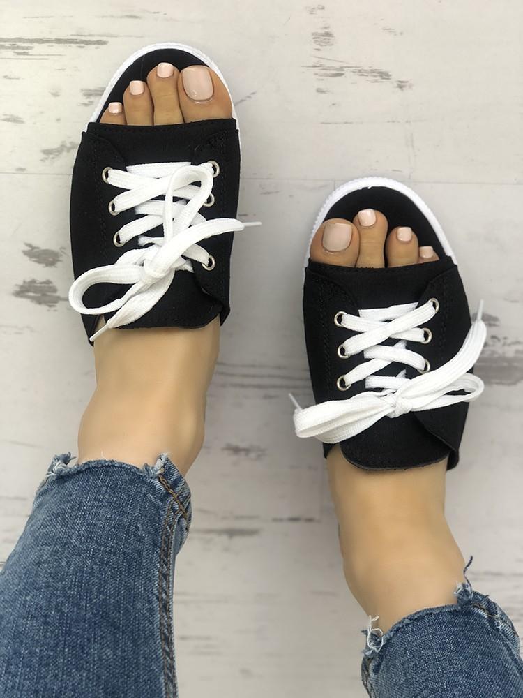 Lace-Up Open Toe Platform Slipper - DadHats2ow6ix