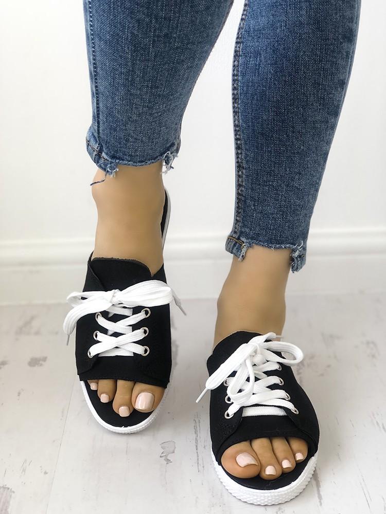 Lace-Up Open Toe Platform Slipper - DadHats2ow6ix