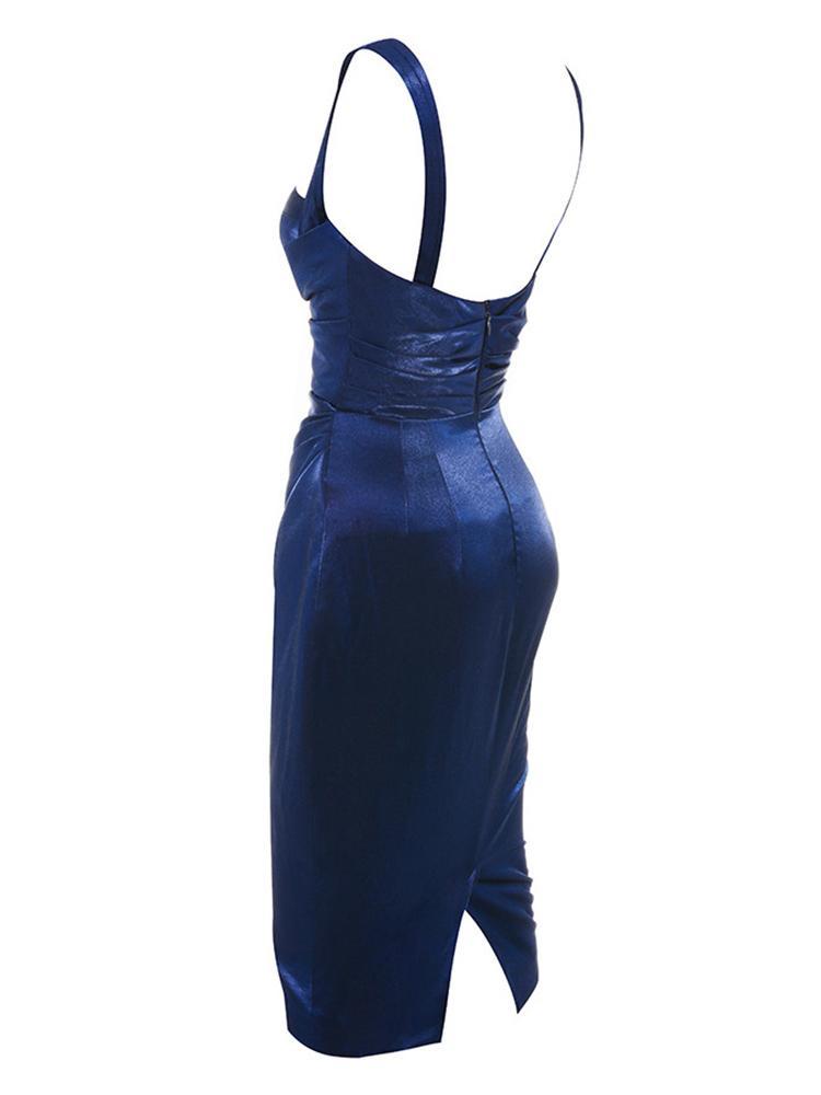 Thick Strap Ruched Slit Back Party Dress - DadHats2ow6ix