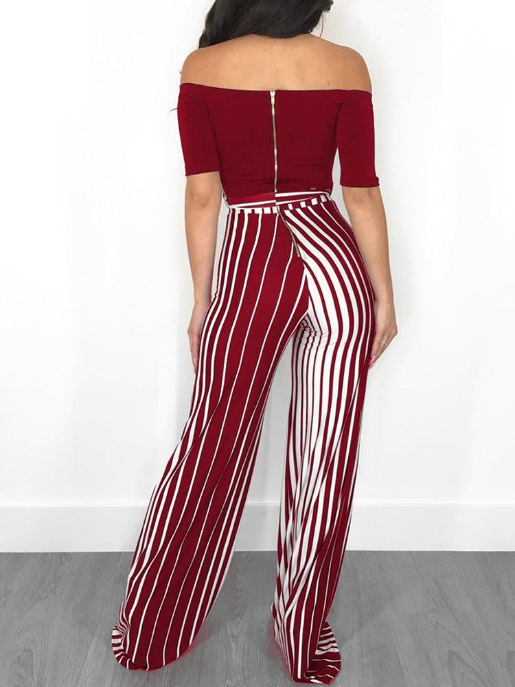 Off Shoulder Striped Splicing Tied Waist Jumpsuit - DadHats2ow6ix