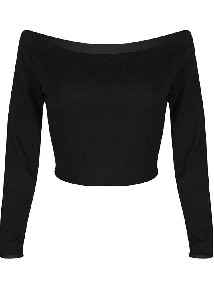 Off Shoulder Long Sleeve Solid Top - DadHats2ow6ix