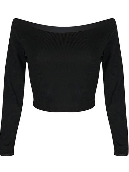 Off Shoulder Long Sleeve Solid Top - DadHats2ow6ix