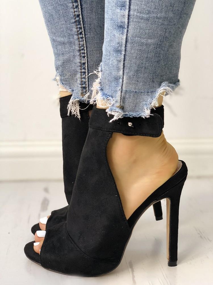 Solid Peep Toe Slingbacks Thin Heeled Sandals - DadHats2ow6ix