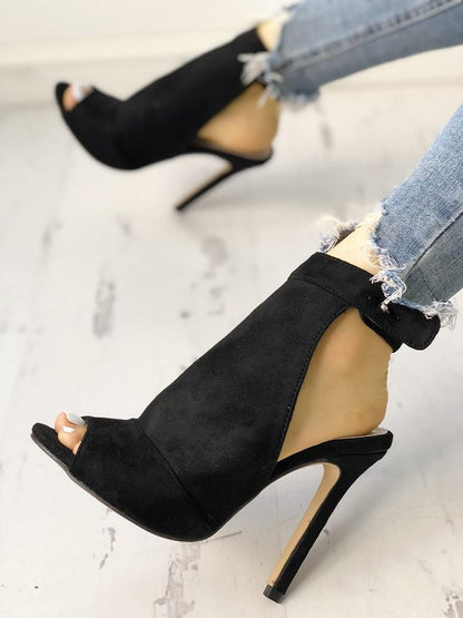Solid Peep Toe Slingbacks Thin Heeled Sandals - DadHats2ow6ix