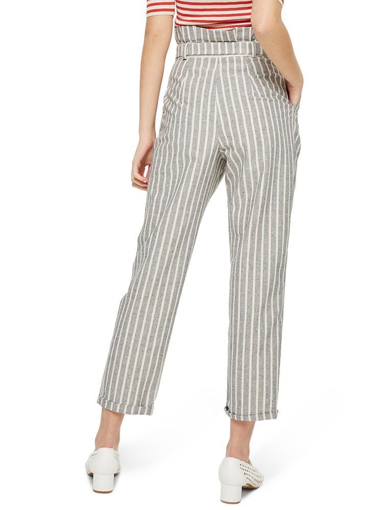 Striped Belted High Waist Roll Up Hem Pants - DadHats2ow6ix