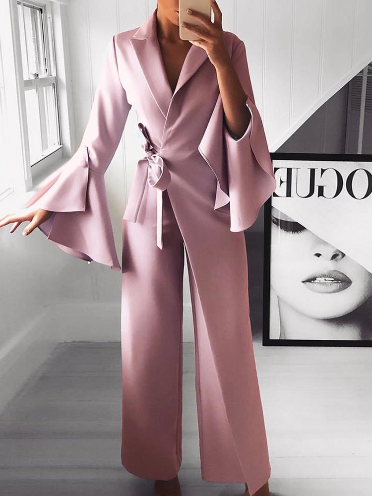 Irregular Flared Sleeve Knot Side Wide Leg Jumpsuit - DadHats2ow6ix