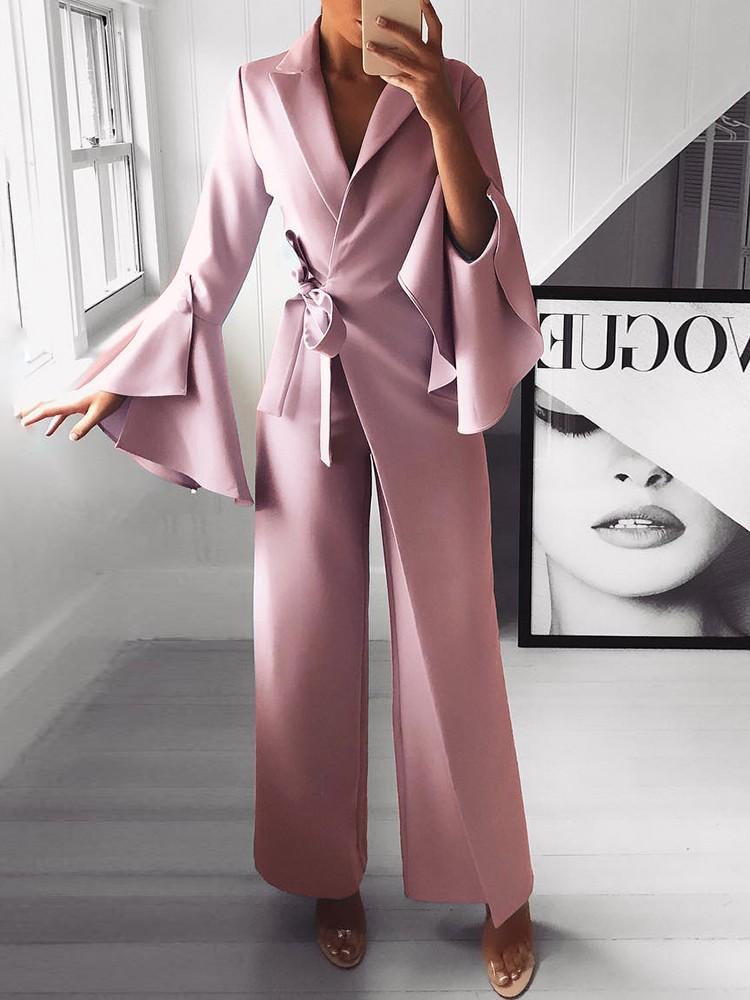 Irregular Flared Sleeve Knot Side Wide Leg Jumpsuit - DadHats2ow6ix