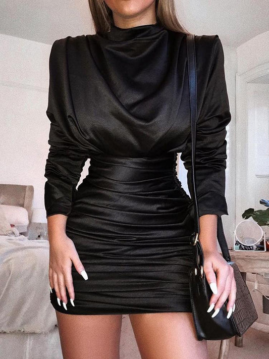 Long Sleeve Slit Back Ruched Party Dress - DadHats2ow6ix