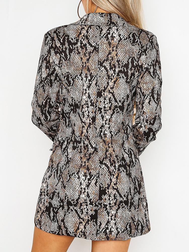 Snakeskin Print Double Breasted Blazer Dress - DadHats2ow6ix