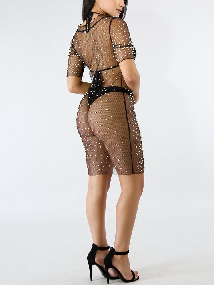 Shiny Embellished Sheer Mesh Dress With Bikini - DadHats2ow6ix