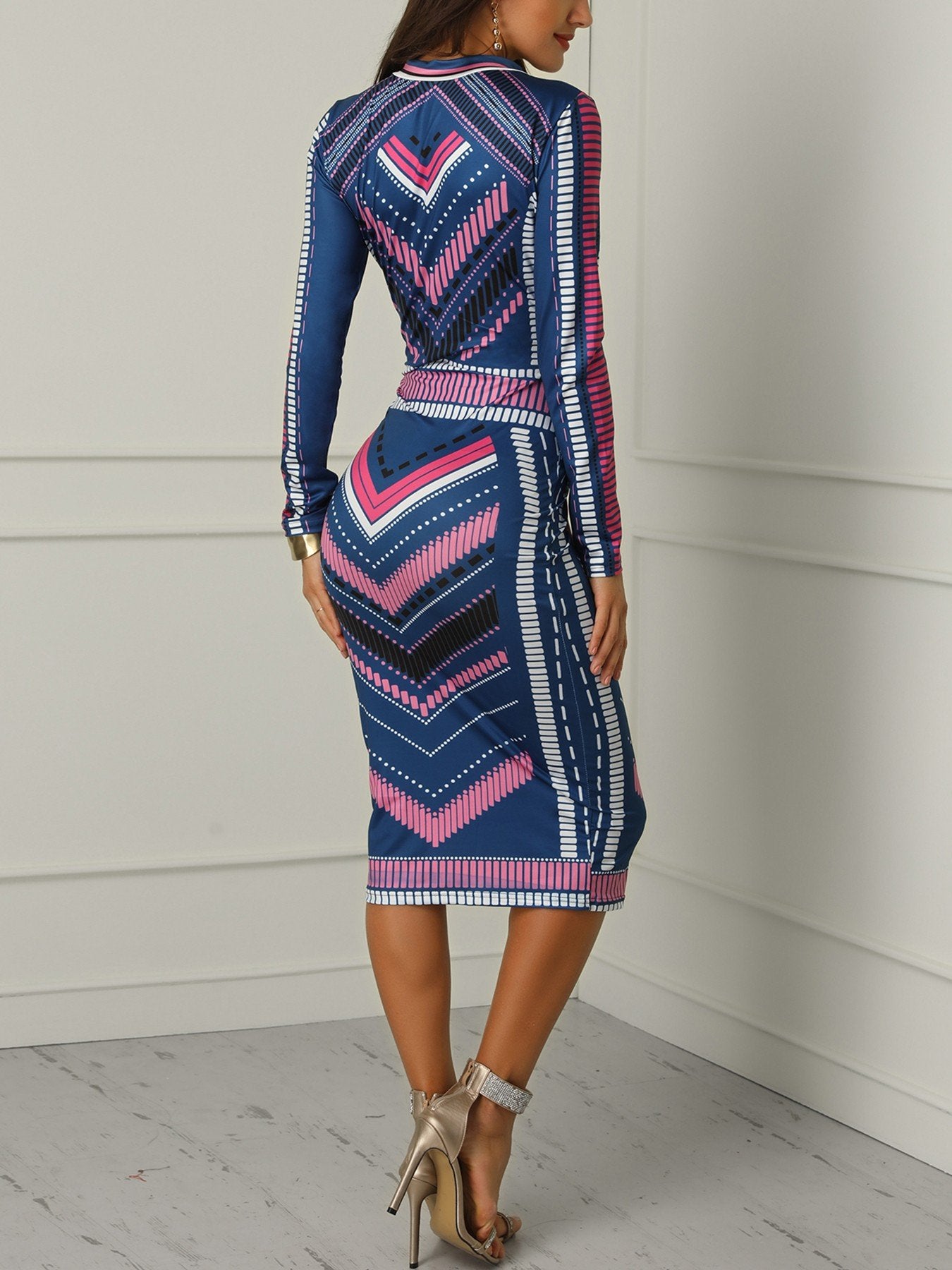 Colorblock Chevron Stripe Bodycon Dress - DadHats2ow6ix