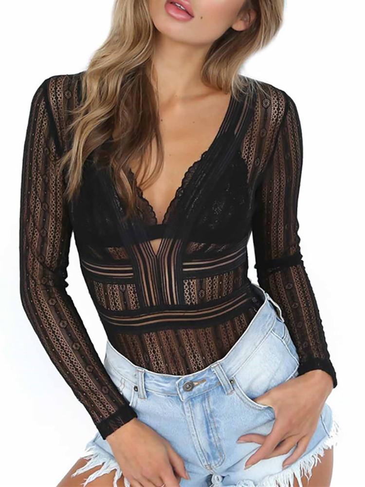 Hollow Out Lace Backless Bodysuit - DadHats2ow6ix