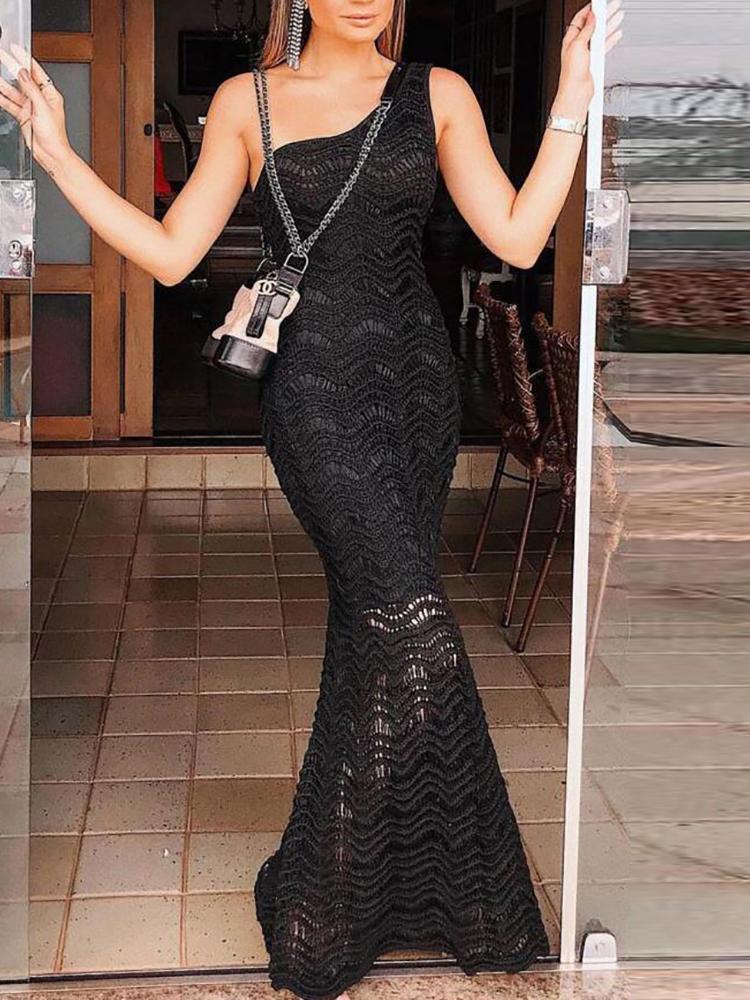 One Shoulder Crochet Fishtail Evening Dress - DadHats2ow6ix