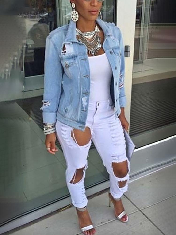 Oversize Ripped Boyfriend Style Denim Coat - DadHats2ow6ix