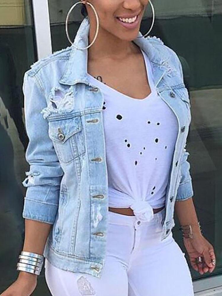 Oversize Ripped Boyfriend Style Denim Coat - DadHats2ow6ix