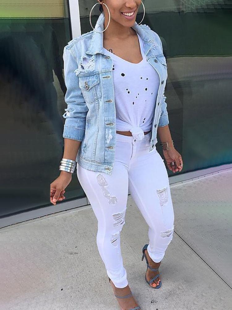 Oversize Ripped Boyfriend Style Denim Coat - DadHats2ow6ix