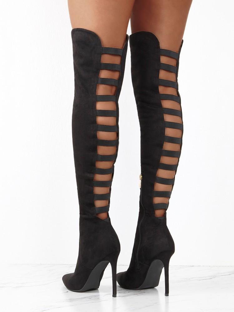 Stylish Ladder Cut Out Knee-high Stiletto Boots - DadHats2ow6ix