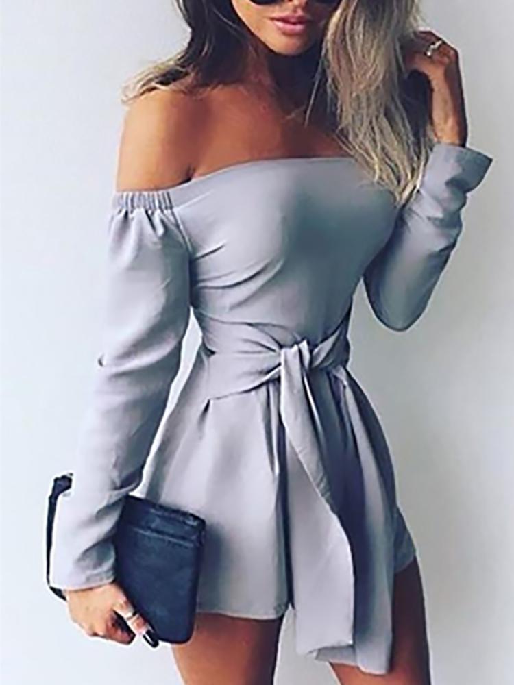 Stylish Off Shoulder Tied Waist Romper - DadHats2ow6ix