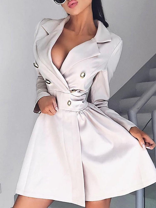 Long Sleeve Button Design Blazer Dress - DadHats2ow6ix