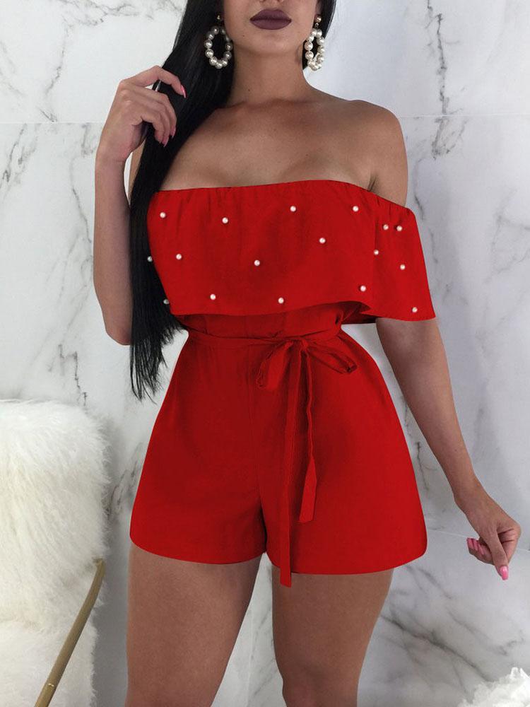 Beaded Embellished Ruffles Belted Bardot Playsuit - DadHats2ow6ix