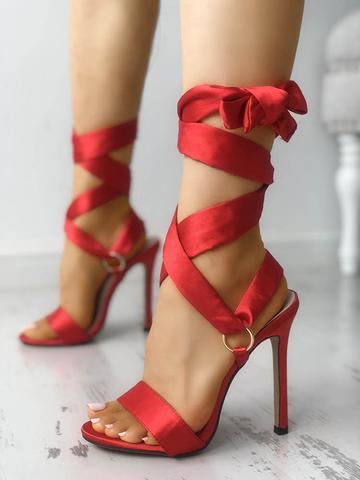 Satin Solid Strappy Thin Heeled Sandals - DadHats2ow6ix