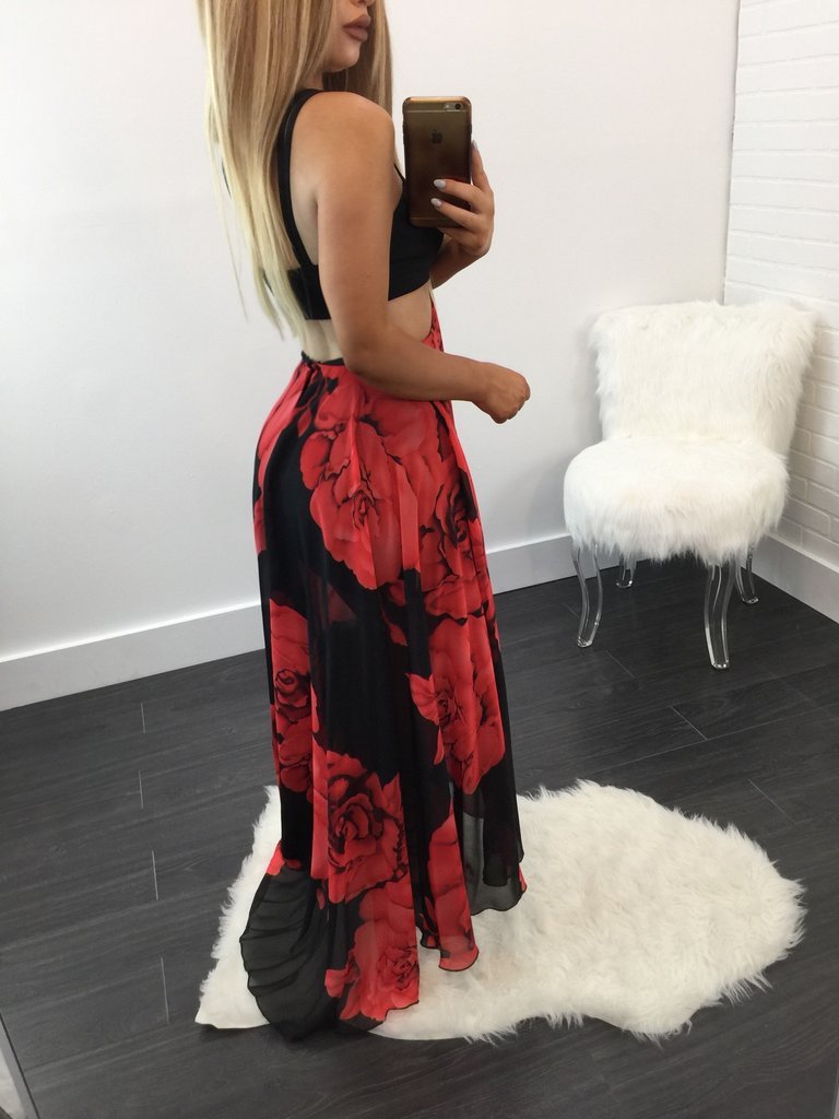 Sexy Floral High Slit Slit Backless Maxi Dress - DadHats2ow6ix