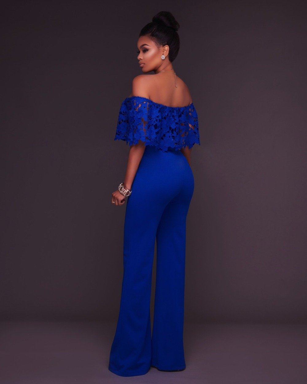 Sexy Lace Ruffled Off Shoulder Slinky Wide Leg Jumpsuit - DadHats2ow6ix