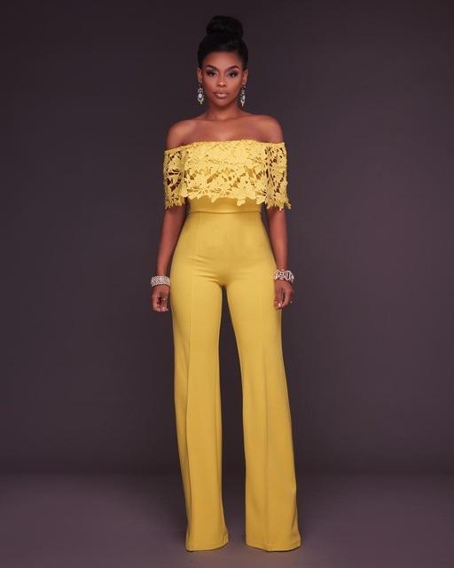 Sexy Lace Ruffled Off Shoulder Slinky Wide Leg Jumpsuit - DadHats2ow6ix