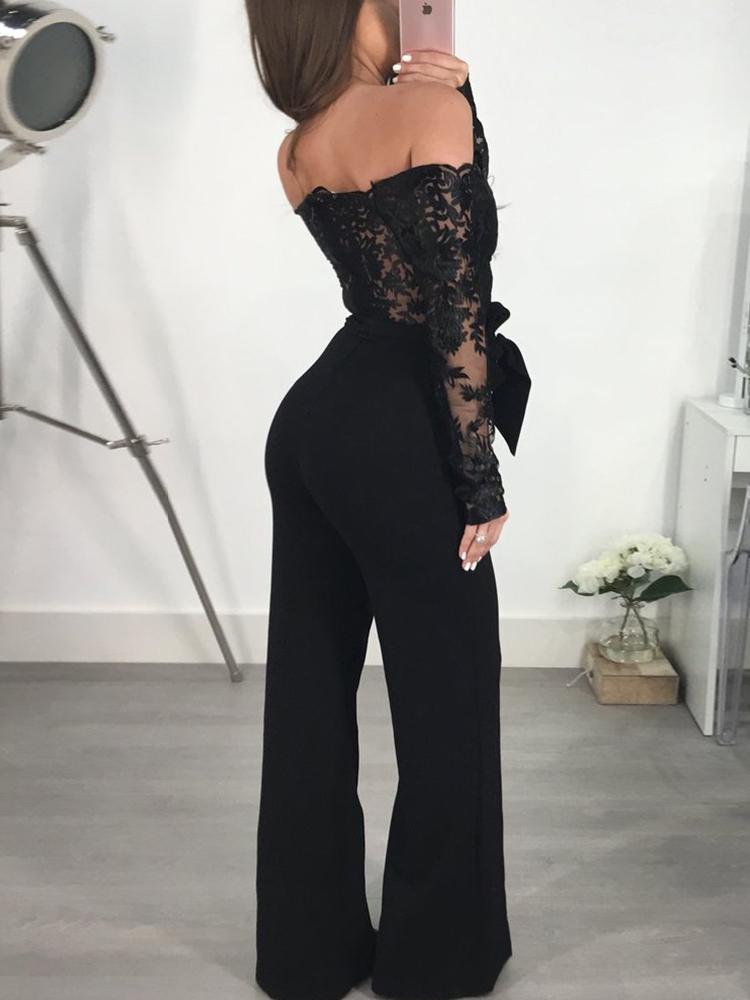 Off Shoulder Guipure Lace Tie Waist Jumpsuit - DadHats2ow6ix