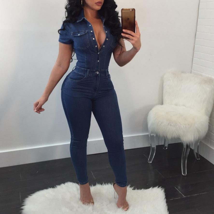 Sexy Pocket Button Design Petite Denim Jumpsuits - DadHats2ow6ix