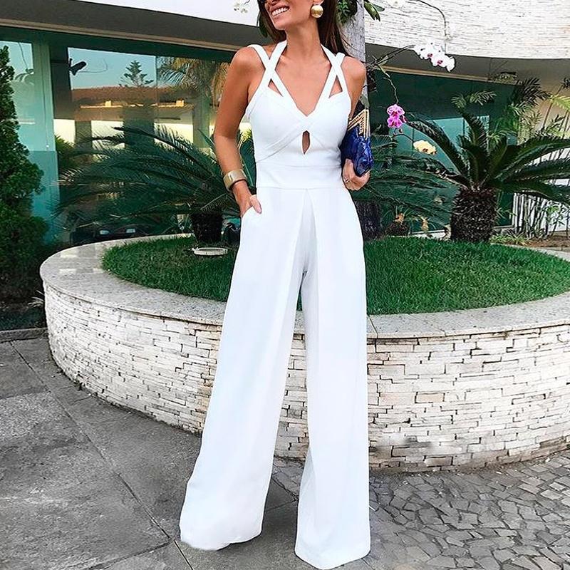 Cutout Crisscross Bandage Wide Leg Jumpsuit - DadHats2ow6ix