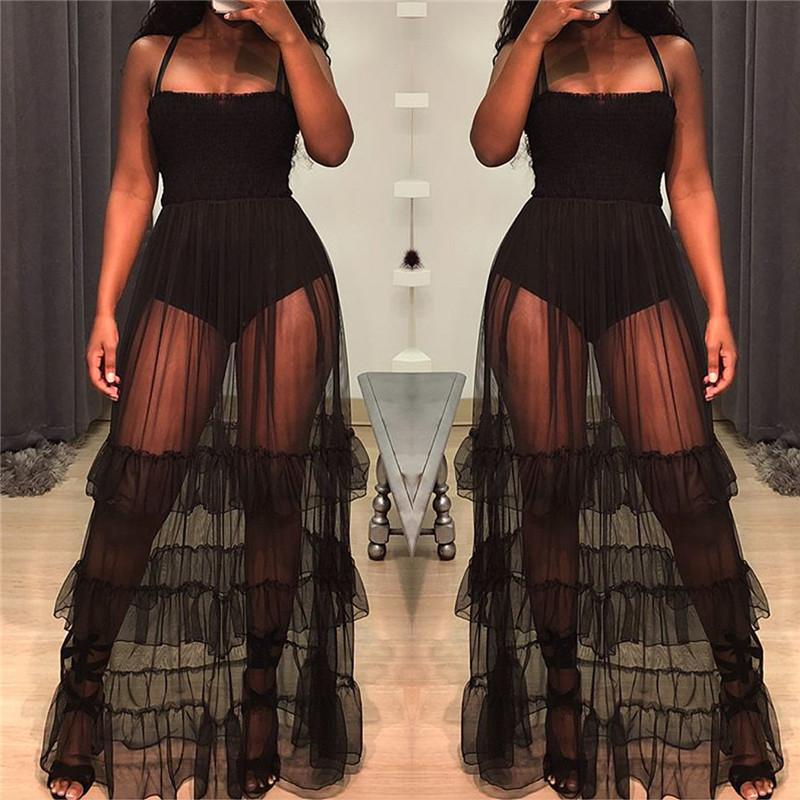 See Through Mesh Dip Hem Bodysuit Dress - DadHats2ow6ix