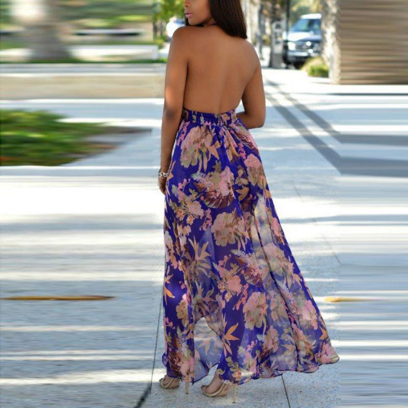 Sexy Halter Split Floral Maxi Romper Dress - DadHats2ow6ix