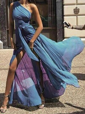 One Shoulder Tie Waist High Slit Maxi Dress - DadHats2ow6ix