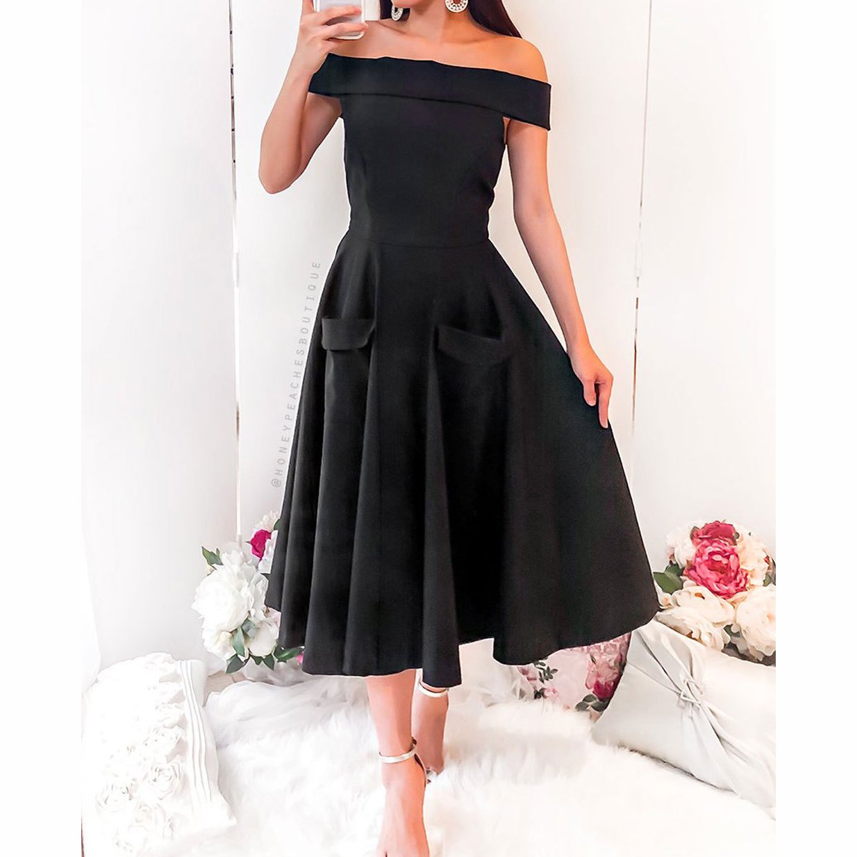 Off Shoulder Fold-over High Split Party Dress - DadHats2ow6ix