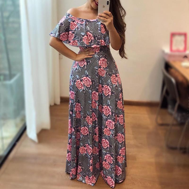 Off Shoulder Flounce Floral Maxi Dress - DadHats2ow6ix