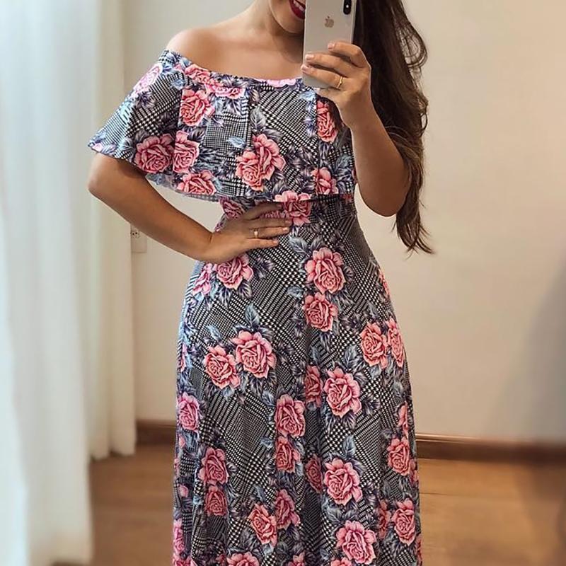 Off Shoulder Flounce Floral Maxi Dress - DadHats2ow6ix