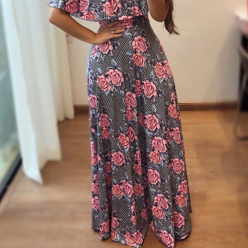 Off Shoulder Flounce Floral Maxi Dress - DadHats2ow6ix