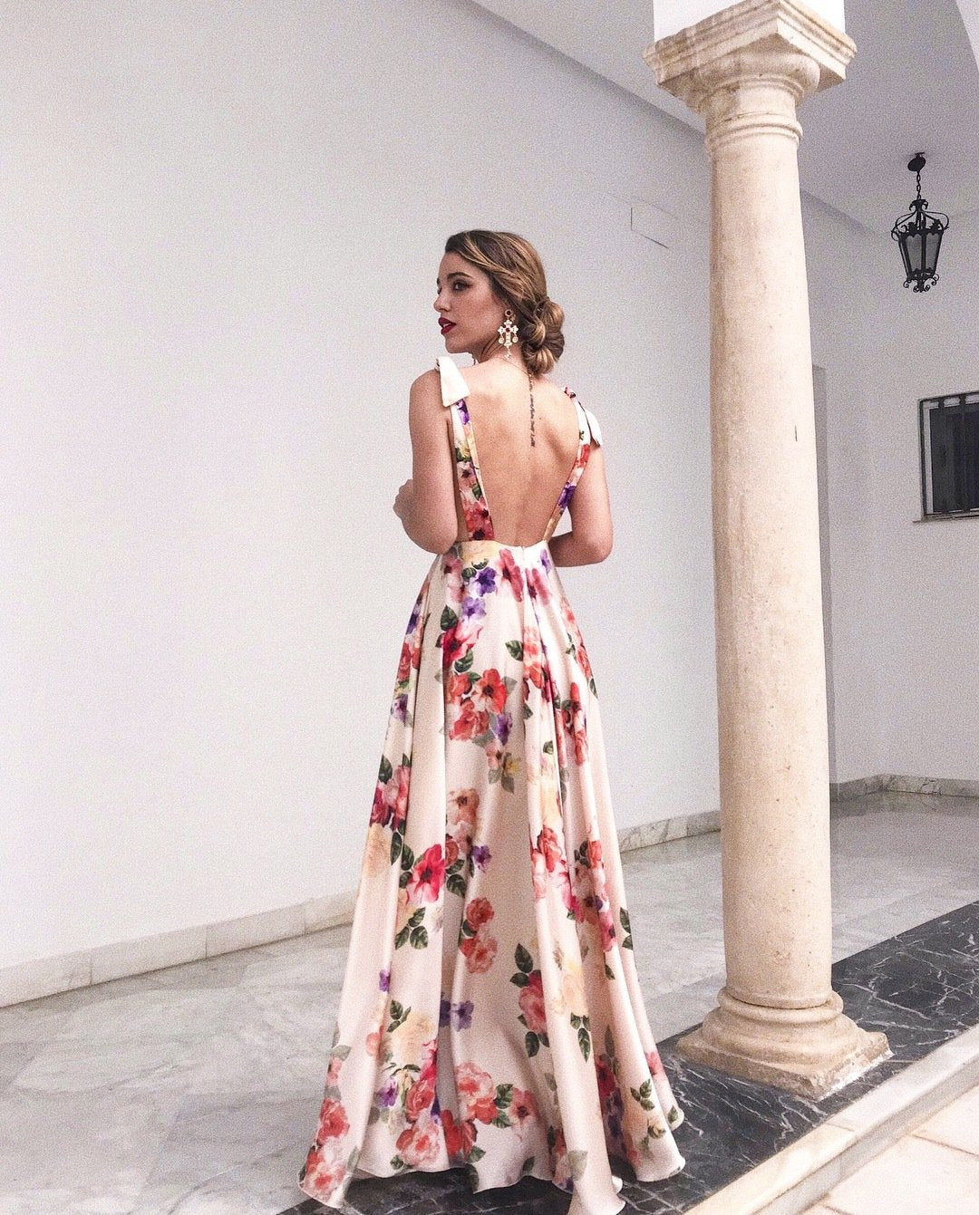 Floral Print Tied Shoulder Backless Maxi Dress - DadHats2ow6ix