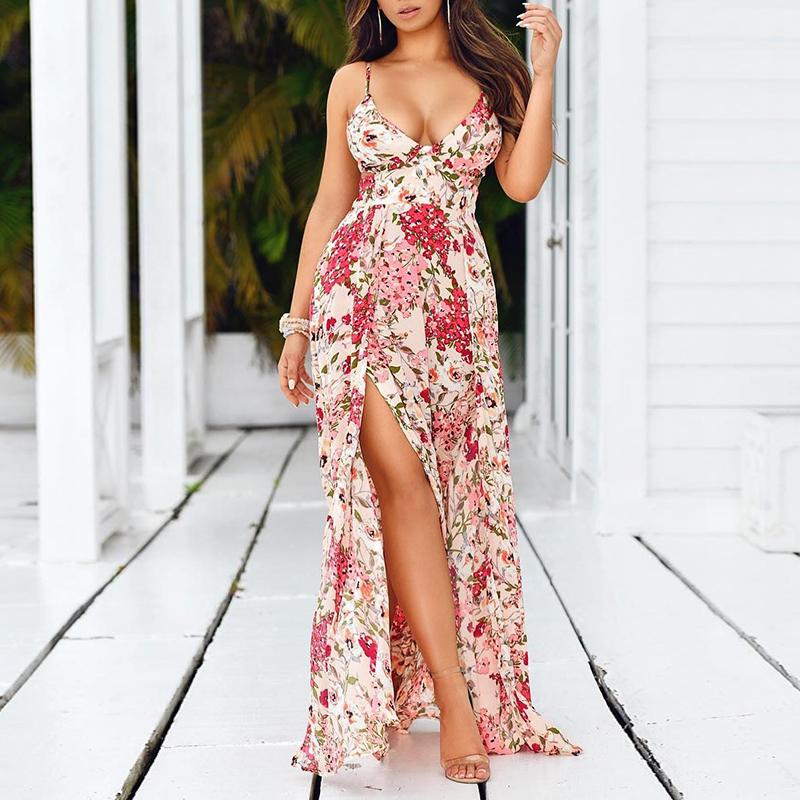 Floral Print Spaghetti Strap Slit Maxi Dress - DadHats2ow6ix