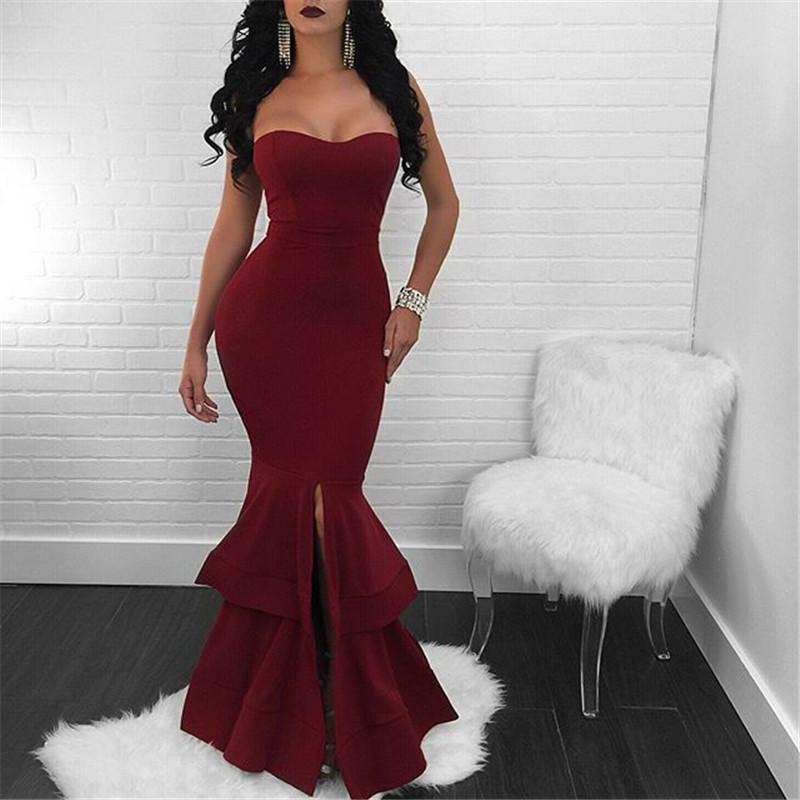 Strapless Slit Mermaid Maxi Bodycon Dress - DadHats2ow6ix