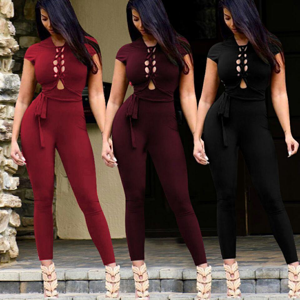 Stylish Hollow Out Belted Slinky Jumpsuit - DadHats2ow6ix