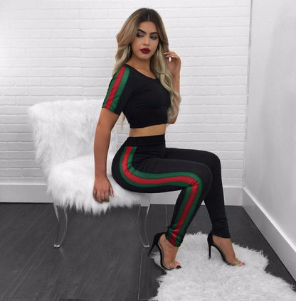 Trendy Contrast Color Cropped Slinky Pantsuit - DadHats2ow6ix